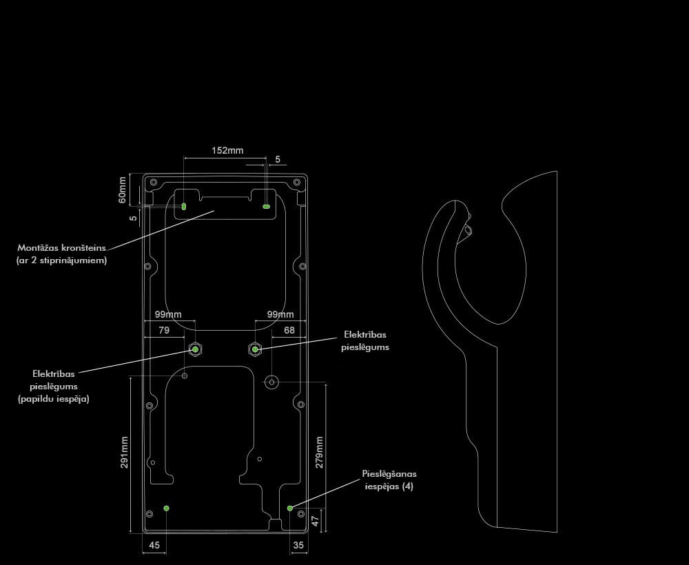 Internal dimensions of the Dyson Airblade dB hand dryer